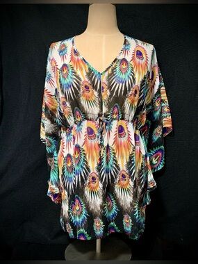 🦚Apt. 9 Women’s Sheer Feather Print Blouse – Size Large